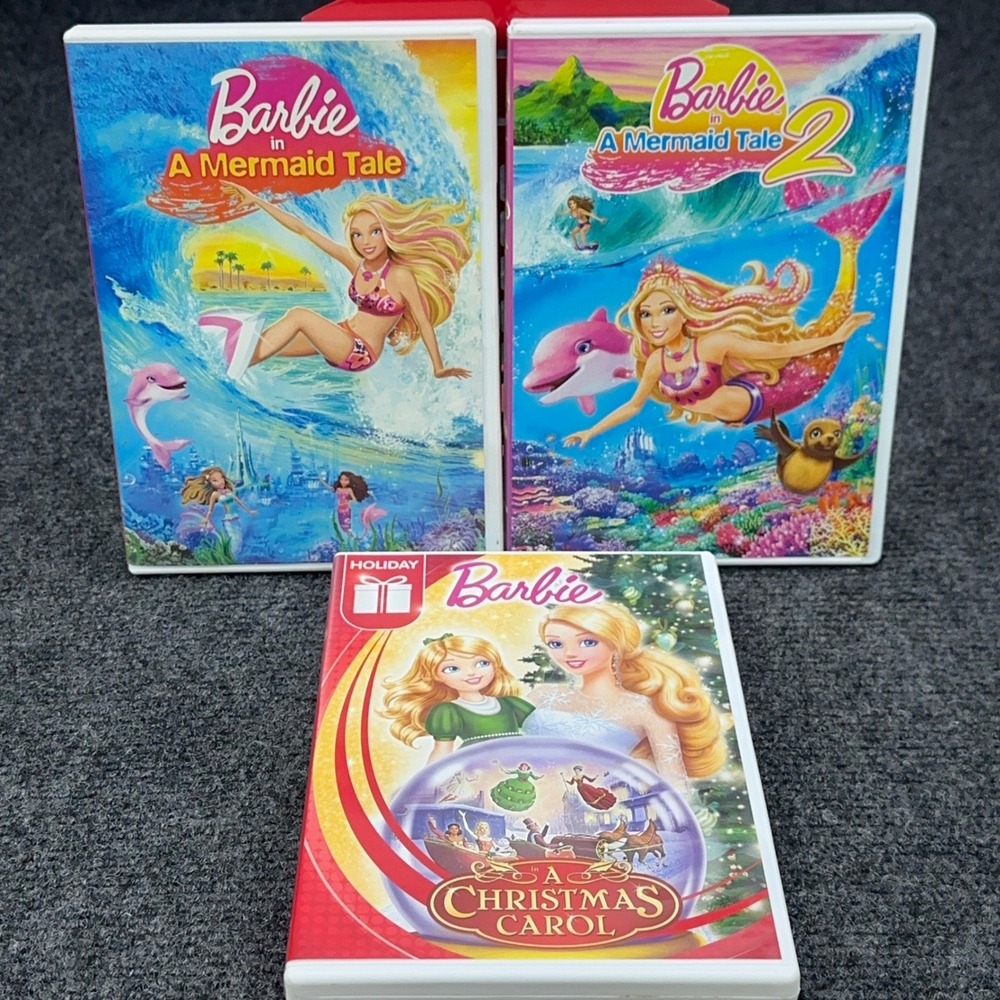 Barbie DVD Bundle A Mermaid‎ Tale 1 & 2 and A Christmas Carol 3 Movie Set